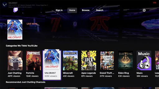 Captura de pantalla de Twitch: emisiones en directo