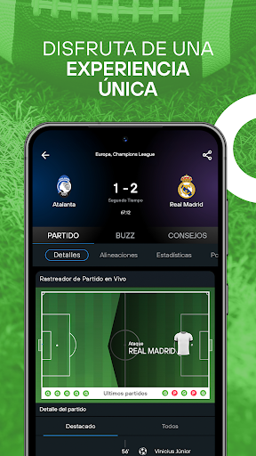 Captura de pantalla de 365Scores: resultados en vivo