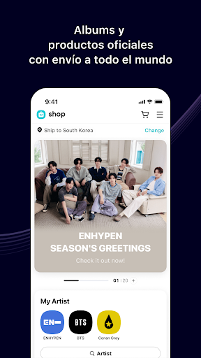 Captura de pantalla de Weverse, Acércate a tu artista