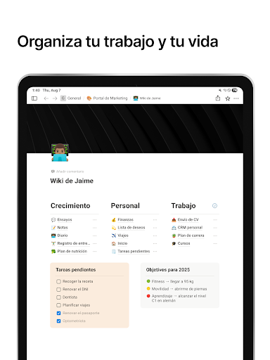 Captura de pantalla de Notion: Notas, tareas e IA