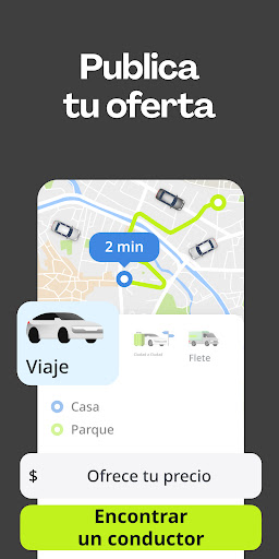 Captura de pantalla de inDrive. Viajes alternativos