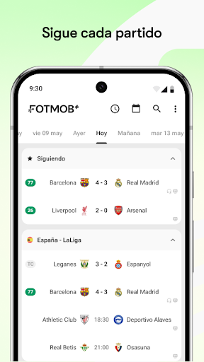 Captura de pantalla de FotMob - Resultados de fútbol