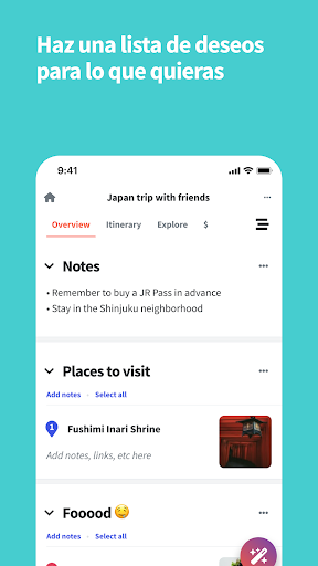 Captura de pantalla de Wanderlog: Plan Viaje y Guía