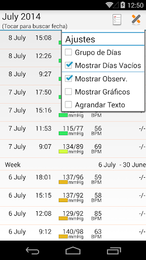 Captura de pantalla de MyDiary – Presión arterial
