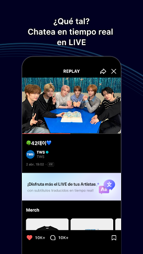 Captura de pantalla de Weverse, Acércate a tu artista