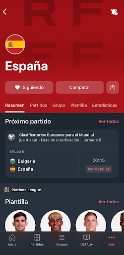 Captura de pantalla de UEFA EURO y Nations League
