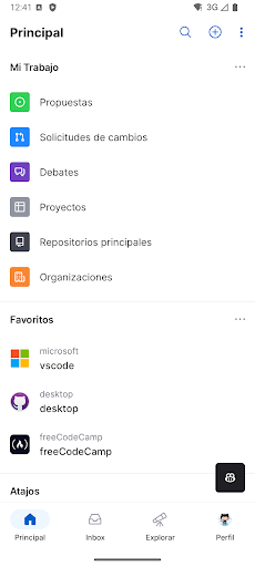 Captura de pantalla de GitHub