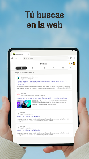 Captura de pantalla de Ecosia: Busca, planta árboles.