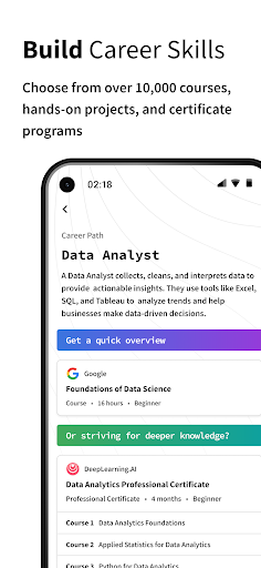 Captura de pantalla de Coursera: Mejora tu carrera