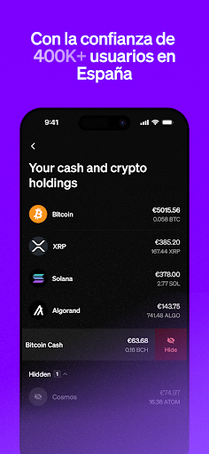 Captura de pantalla de MoonPay: Cripto y Bitcoin