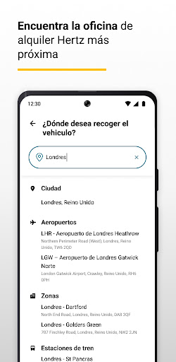 Captura de pantalla de Hertz: alquiler de coches