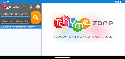 Captura de pantalla de RhymeZone Rhyming Dictionary