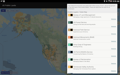 Captura de pantalla de US Public Lands