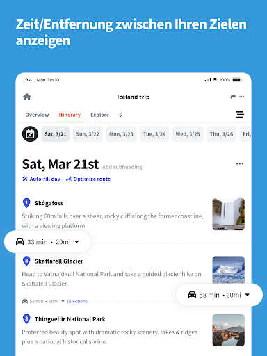 Wanderlog reisen routenplaner Screenshot