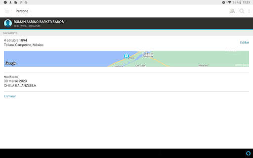 Captura de pantalla de FamilySearch - Árbol