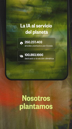 Captura de pantalla de Ecosia: Busca, planta árboles.