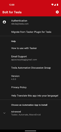 Captura de pantalla de Bolt para Tesla Plugin Tasker