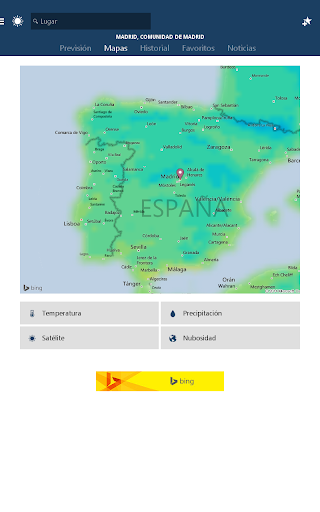 Captura de pantalla de MSN El Tiempo: Previsión, mapa