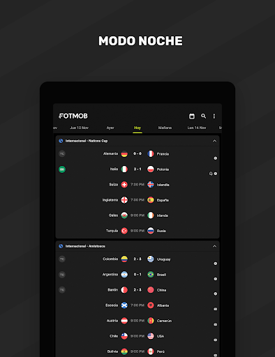 Captura de pantalla de FotMob - Resultados de fútbol