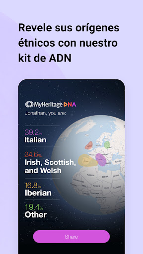 Captura de pantalla de MyHeritage: Árbol genealógico