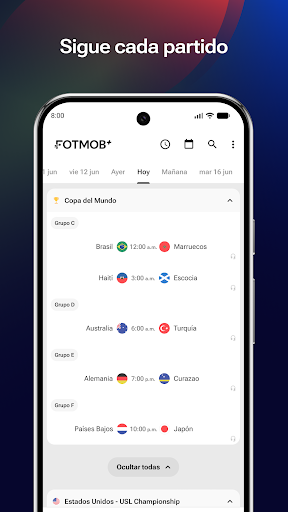 Captura de pantalla de FotMob - Resultados de fútbol