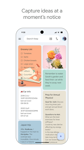 Captura de pantalla de Google Keep: notas y listas