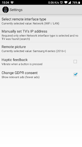 TV (Samsung) Remote Control Screenshot