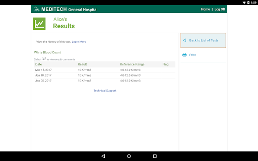 Captura de pantalla de MEDITECH MHealth