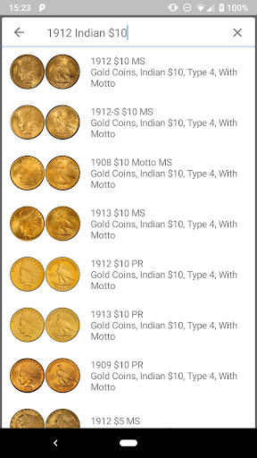 Captura de pantalla de PCGS CoinFacts - U.S. Coin Val
