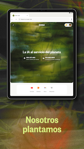 Captura de pantalla de Ecosia: Busca, planta árboles.
