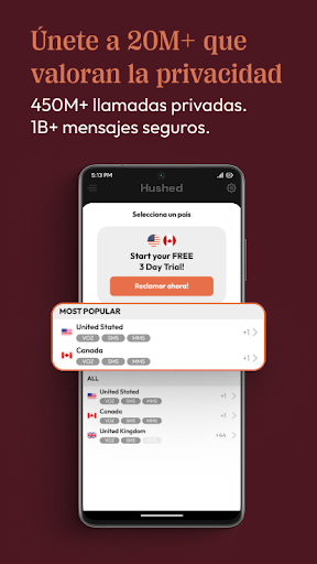 Captura de pantalla de Hushed 2do número de teléfono