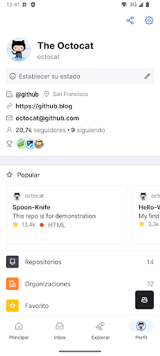 Captura de pantalla de GitHub