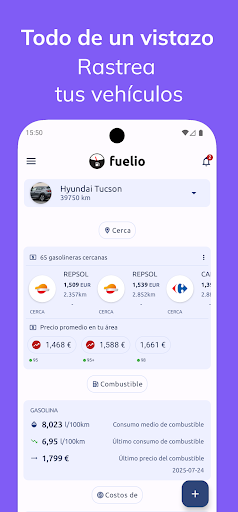 Captura de pantalla de Fuelio:Precios del combustible