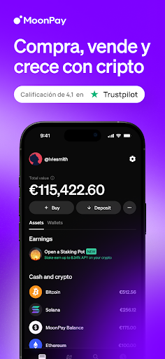 Captura de pantalla de MoonPay: Cripto y Bitcoin