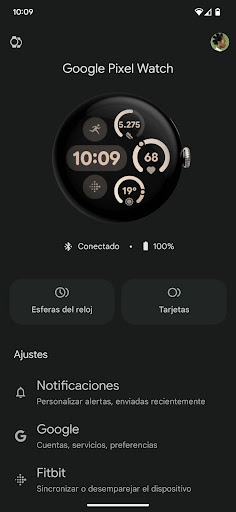 Captura de pantalla de Google Pixel Watch