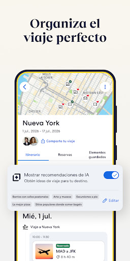 Captura de pantalla de Expedia: viaje, hotel, vuelo