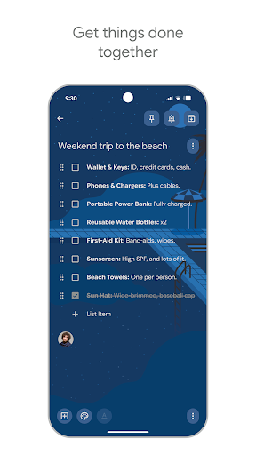 Captura de pantalla de Google Keep: notas y listas