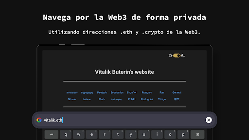 Captura de pantalla de aplicación navegador privado
