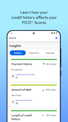 Captura de pantalla de myFICO - Credit Score Tracking