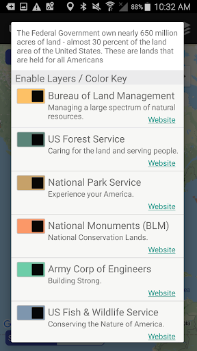 Captura de pantalla de US Public Lands