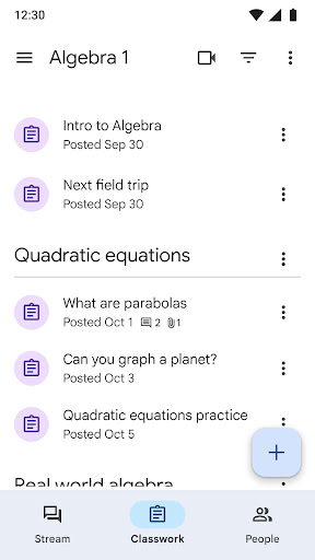 Captura de pantalla de Google Classroom