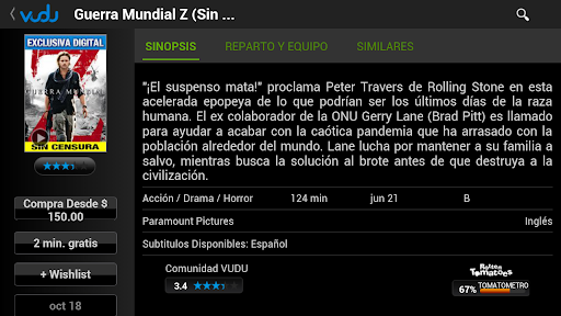 Captura de pantalla de VUDU - Películas HDX
