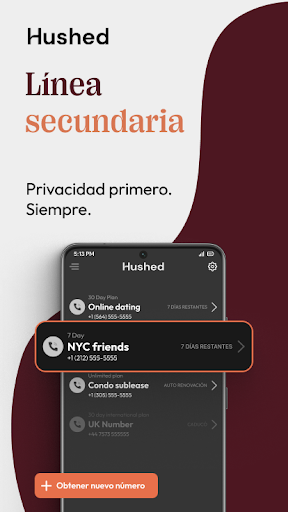 Captura de pantalla de Hushed 2do número de teléfono