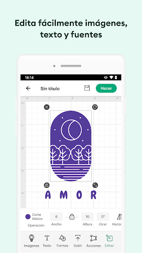 Captura de pantalla de Design Space: DIY con Cricut