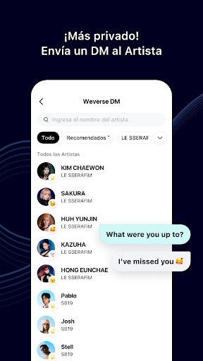 Captura de pantalla de Weverse, Acércate a tu artista