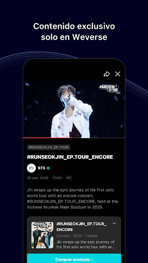 Captura de pantalla de Weverse, Acércate a tu artista