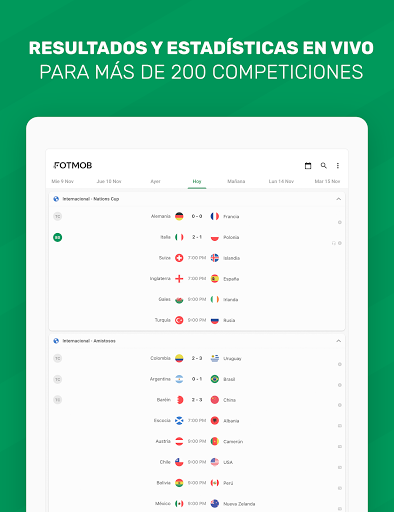Captura de pantalla de FotMob - Resultados de fútbol