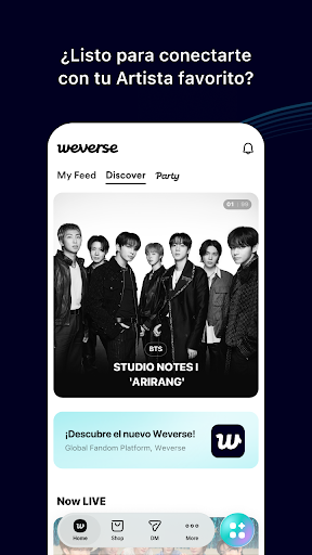 Captura de pantalla de Weverse, Acércate a tu artista