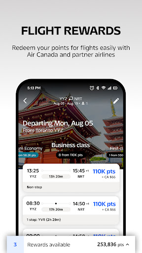 Captura de pantalla de Air Canada + Aeroplan