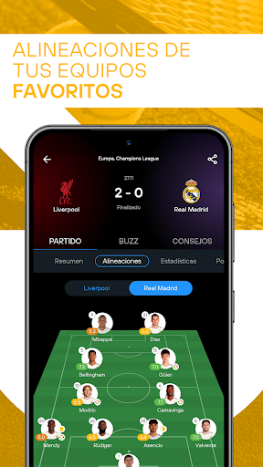 Captura de pantalla de 365Scores: resultados en vivo